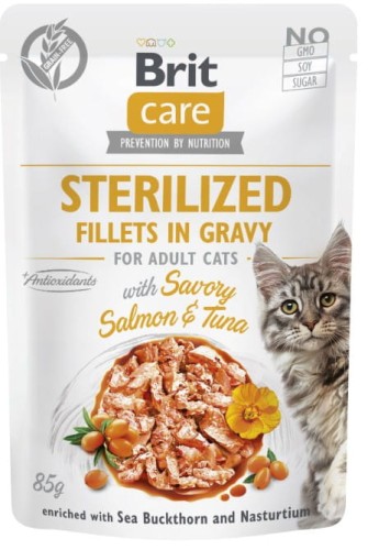 Brit Care Cat Fillets in Gravy Sterilized dla kota łosoś i tuńczyk 85 g