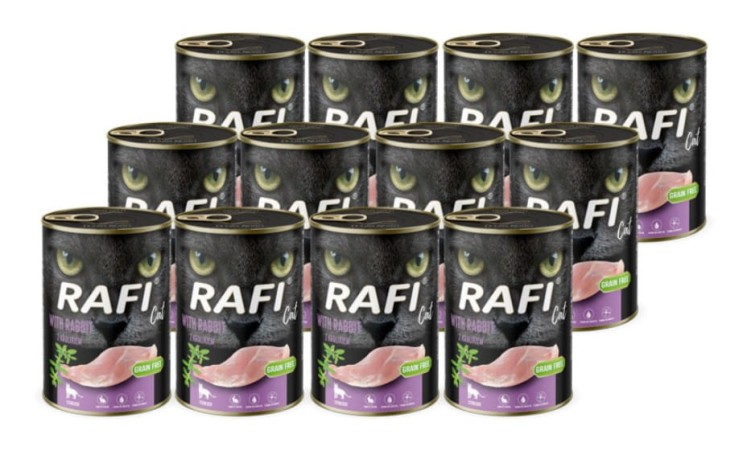 Mokra karma dla kotów sterylizowanych z królikiem Rafi Cat Adult zestaw 12 x 400 g