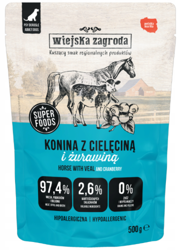 Wiejska Zagroda Karma mokra dla psa Konina z cielęciną 500g
