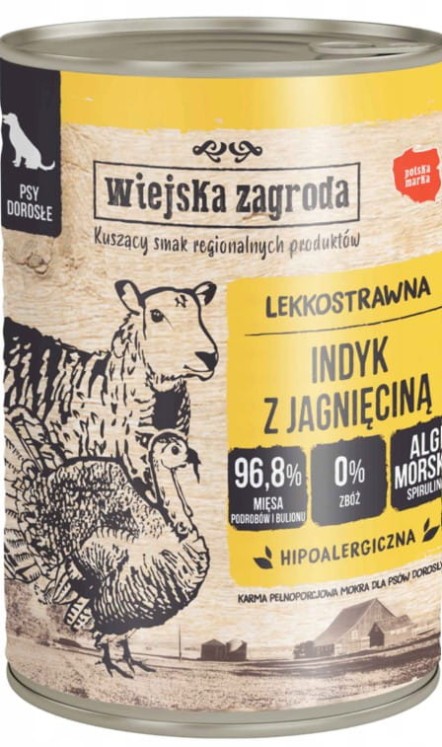 WIEJSKA ZAGRODA Indyk Jagnięcina karma dla psa mokra 400g