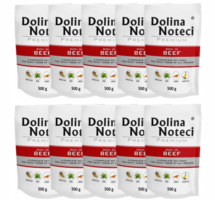 Zestaw dla psa Dolina Noteci Premium bogata w wołowinę saszetka 10x500 g