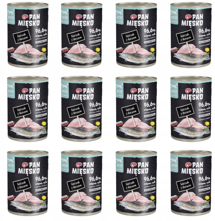 Wiejska Zagroda Pan Mięsko dla kota kurczak z dorszem 12 x 400g