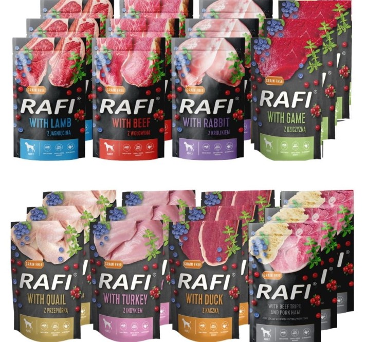 Mokra karma dla psa Rafi Saszetka Mix 24 x 500g