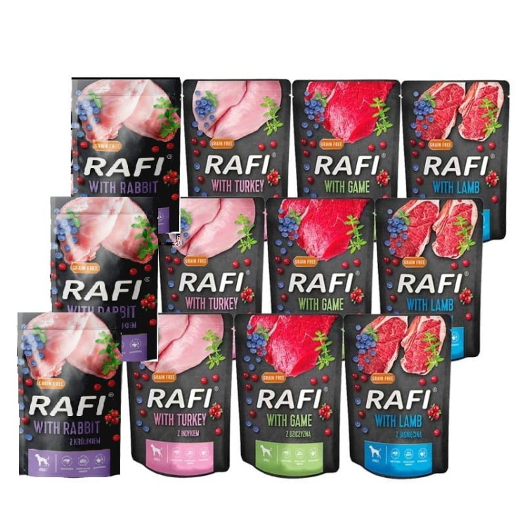 Mokra karma dla psa Rafi Saszetka Mix 24 x 500g