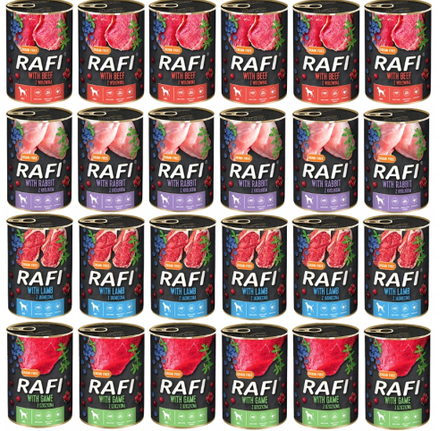 Mokra karma dla psa Rafi Mix 4 smaków 24 x 400g