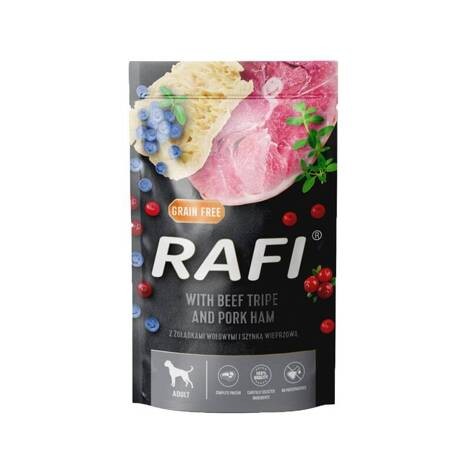 Mokra karma dla psa Rafi żołądki wołowe z szynką zestaw 10 x 500 g